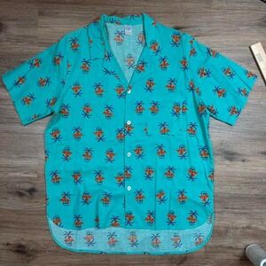 vintage 90s made in usa‎ short sleeve button up blue flamingo shirt